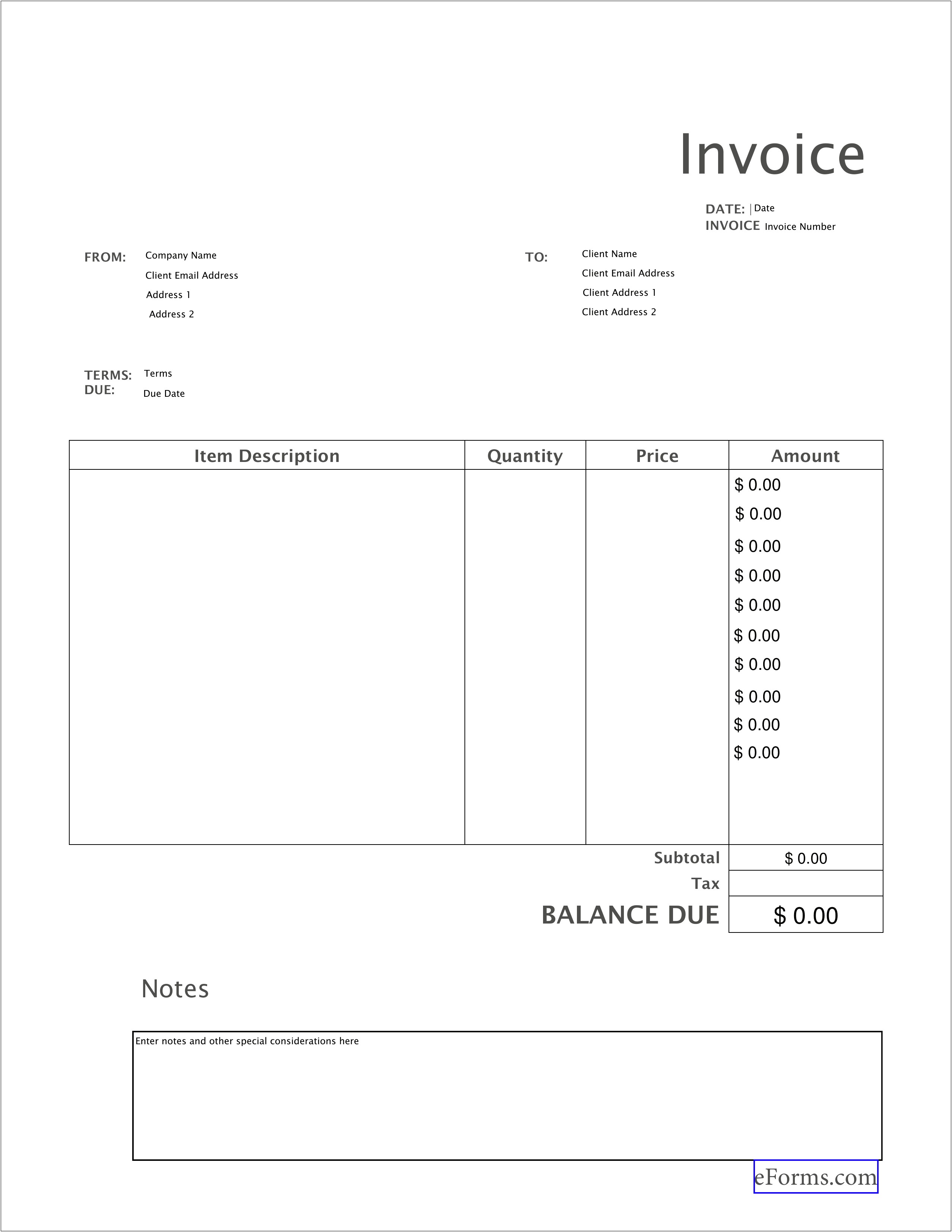 Blank Invoice Template Microsoft Word Doc