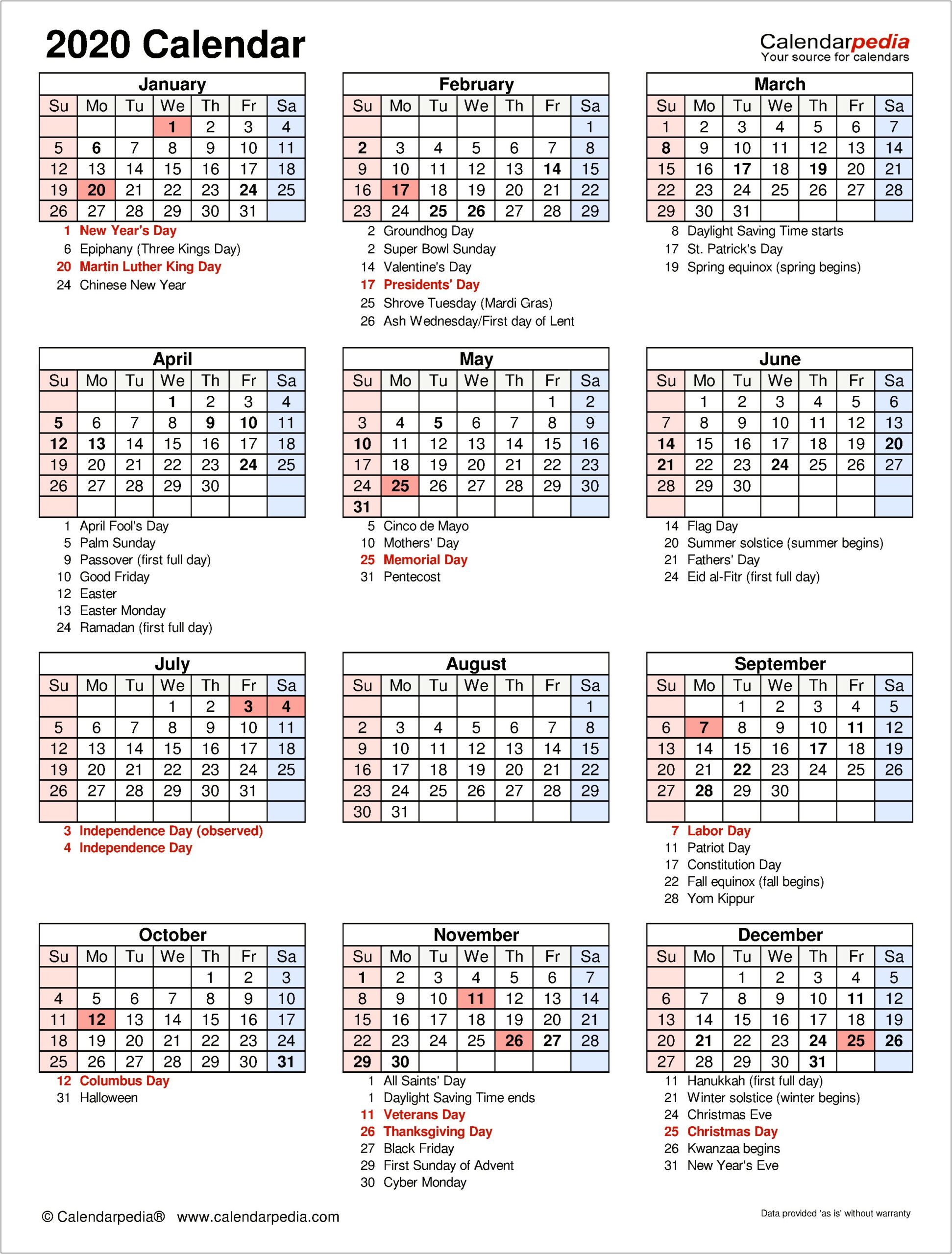 Blank Lenten Calendar 2019 In Word Template