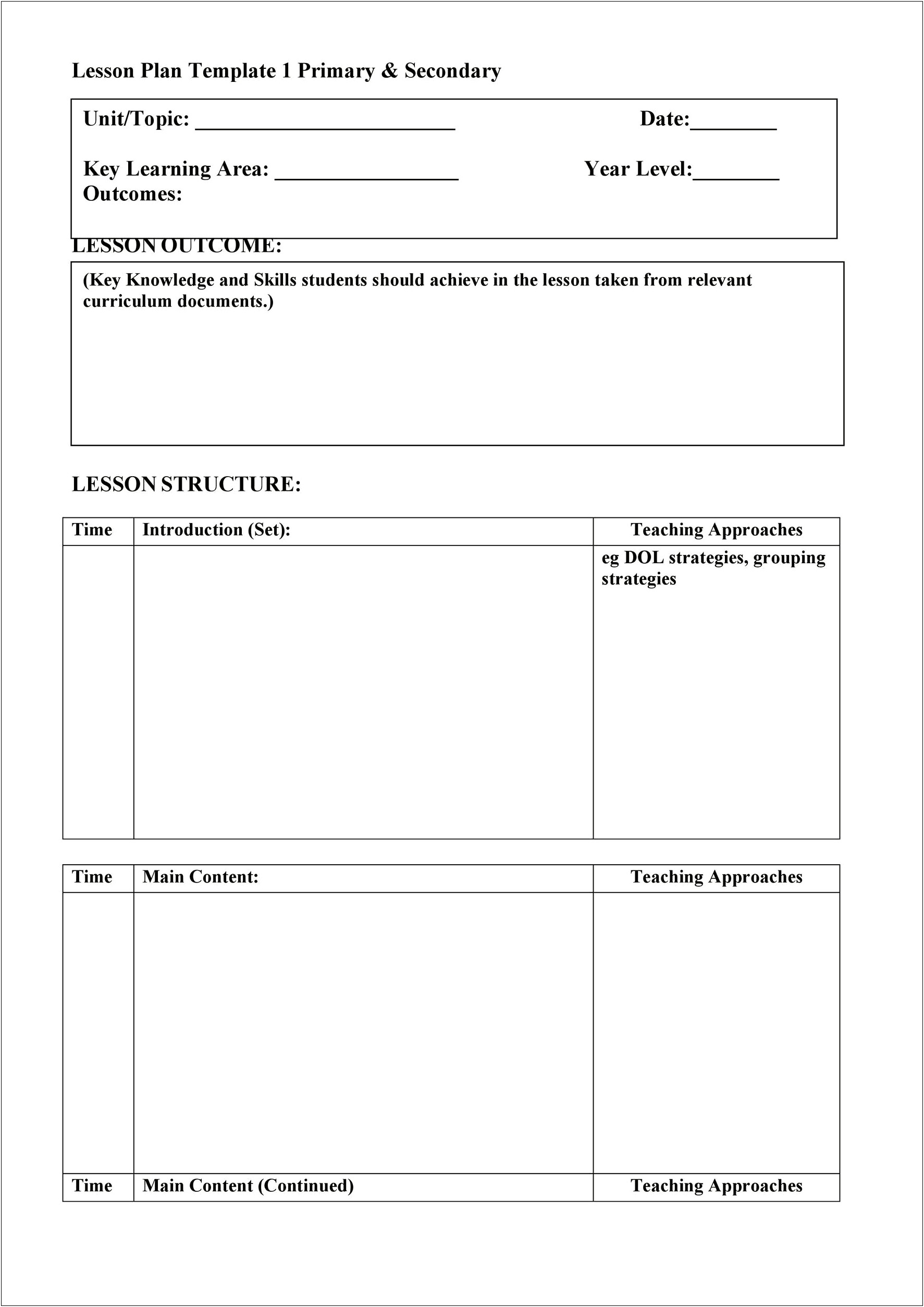 Blank Lesson Plan Template Word Doc