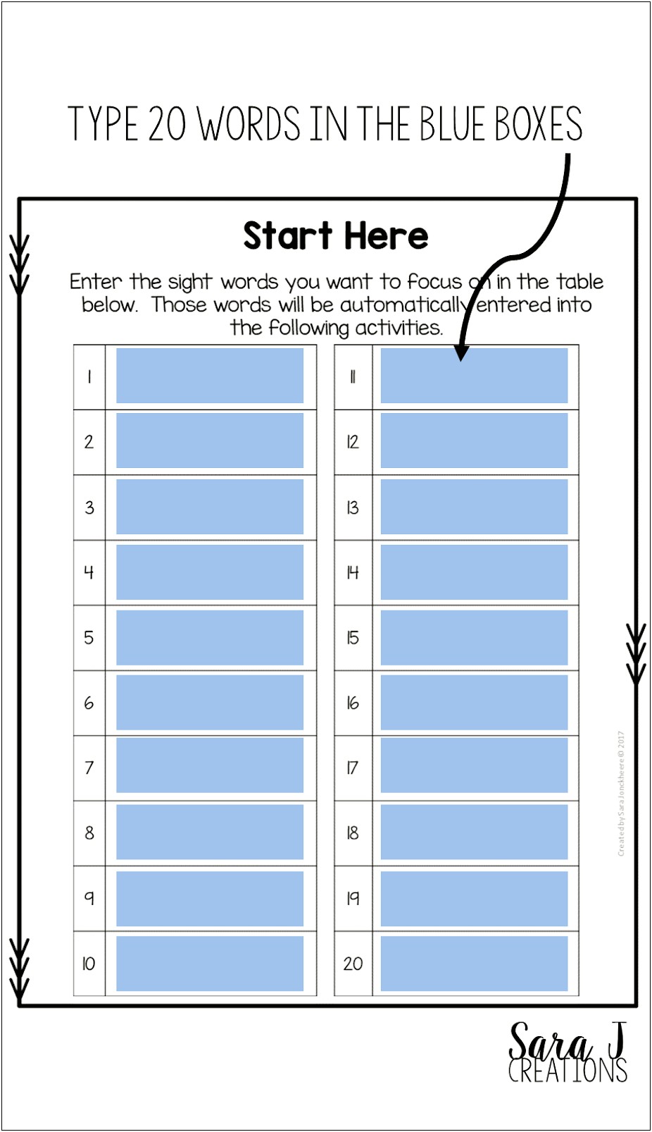 Blank Sight Word Template Word Cards
