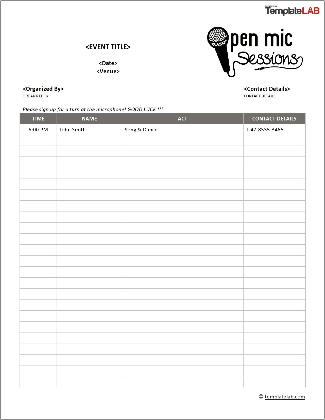 Blank Sign Up Sheet Word Template