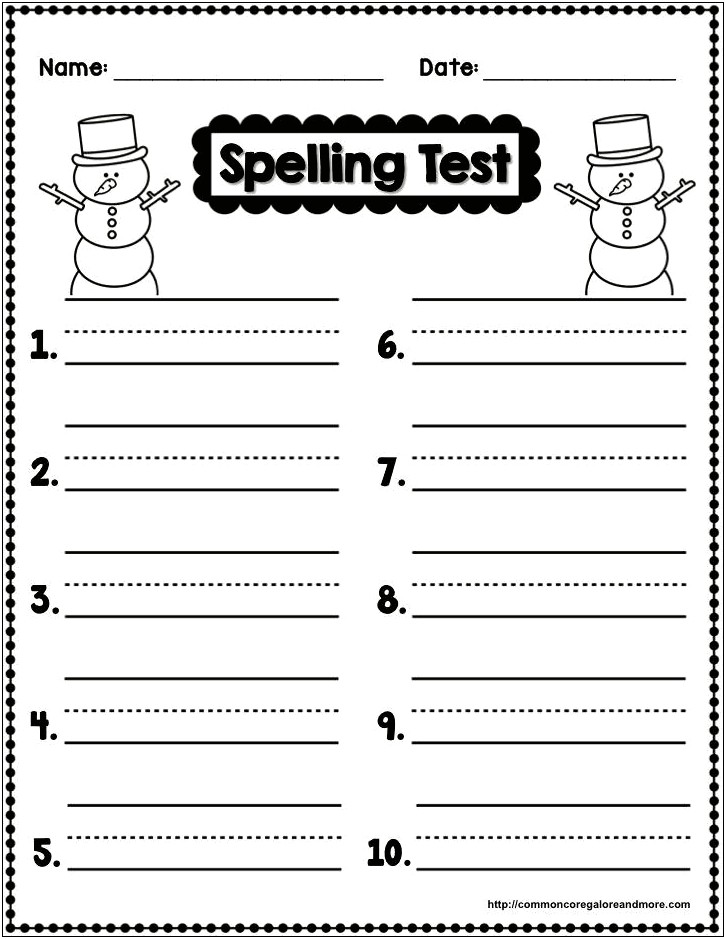 Blank Spelling Quiz Template 3rd Grade Ten Words