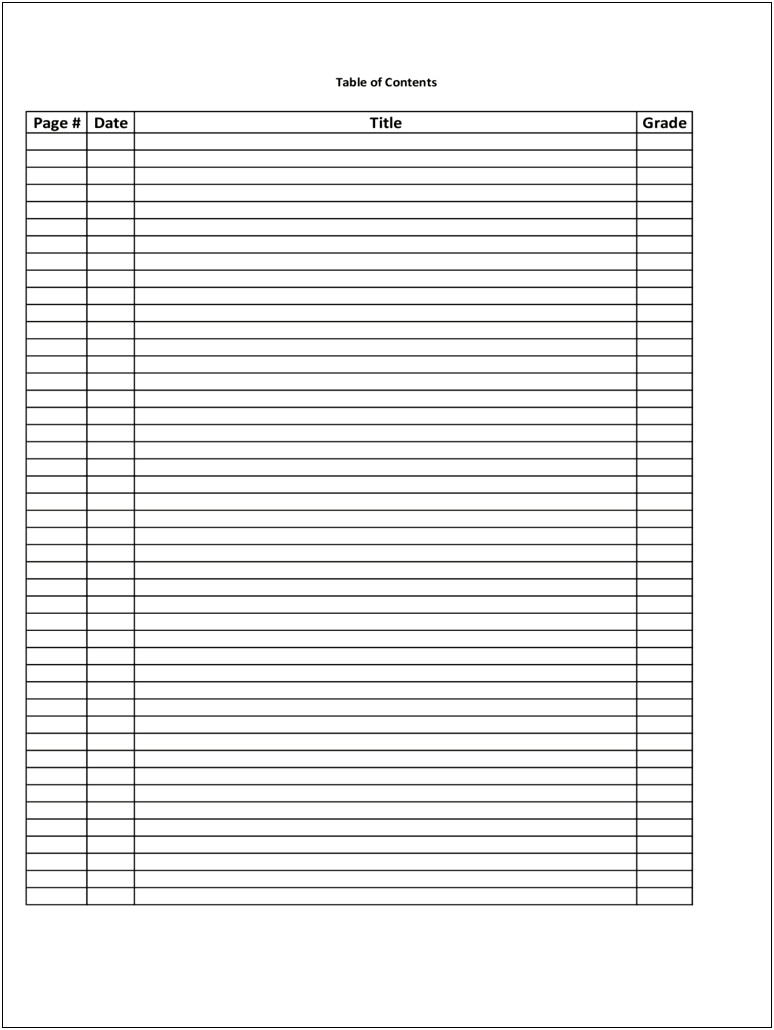 Blank Table Of Contents Template Word Document