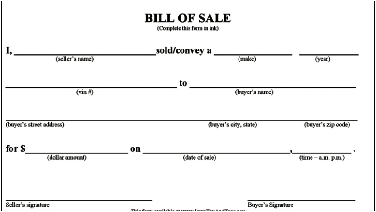 Blank Vehicle Bill Of Sale Template Word