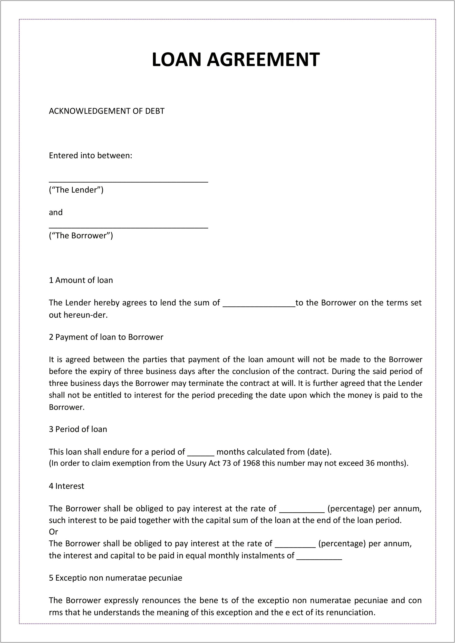 Borrowing Money From A Friend Contract Word Template