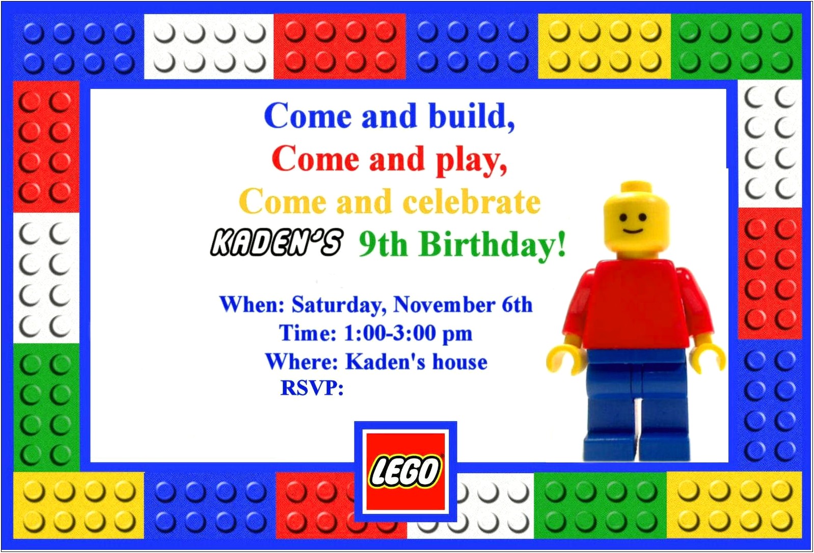 Boy Lego Birthday Card Template Word