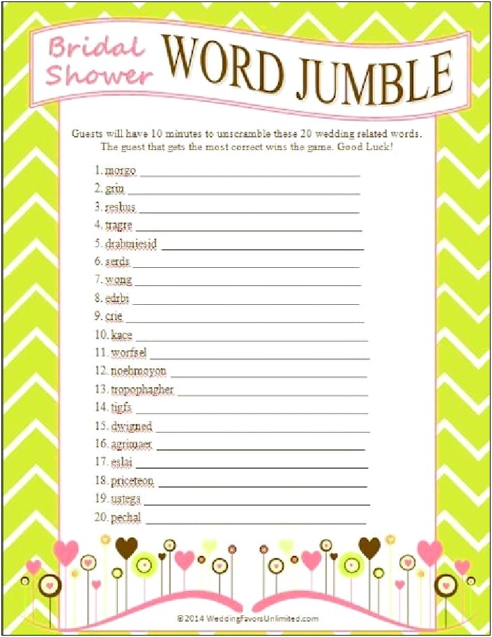 Bridal Shower Game Template Microsoft Word