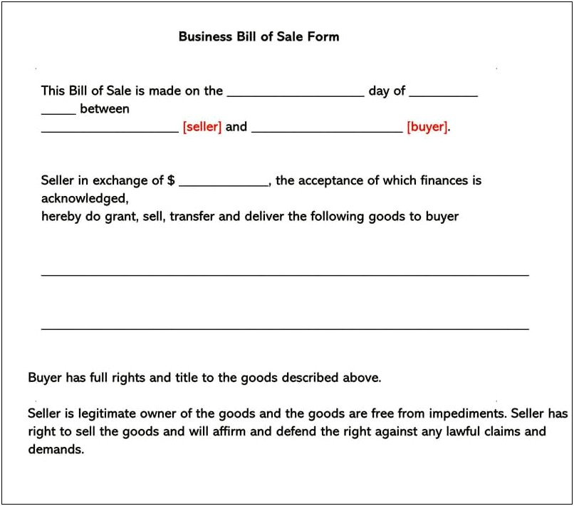 Business Bill Of Sale Word Template