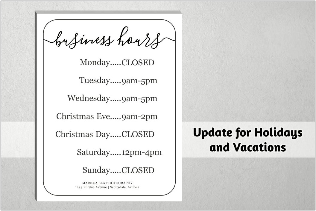 Business Hours Sign Template Microsoft Word