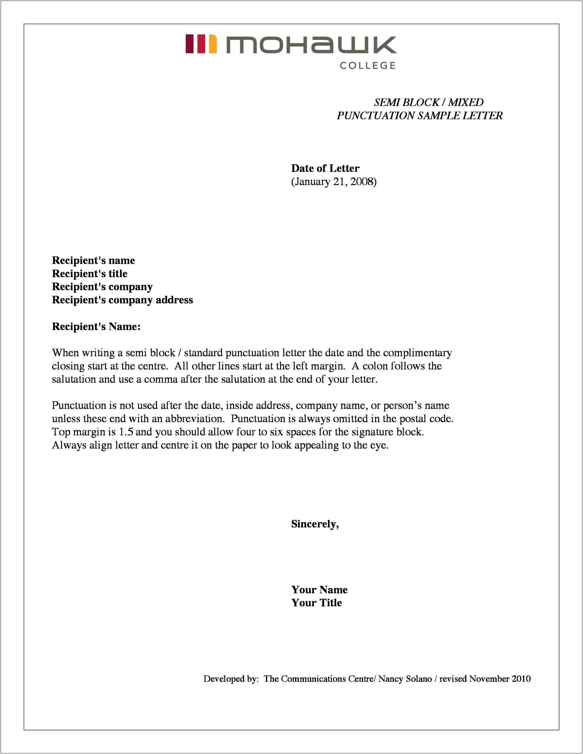 Business Letter Format Template Word 2010