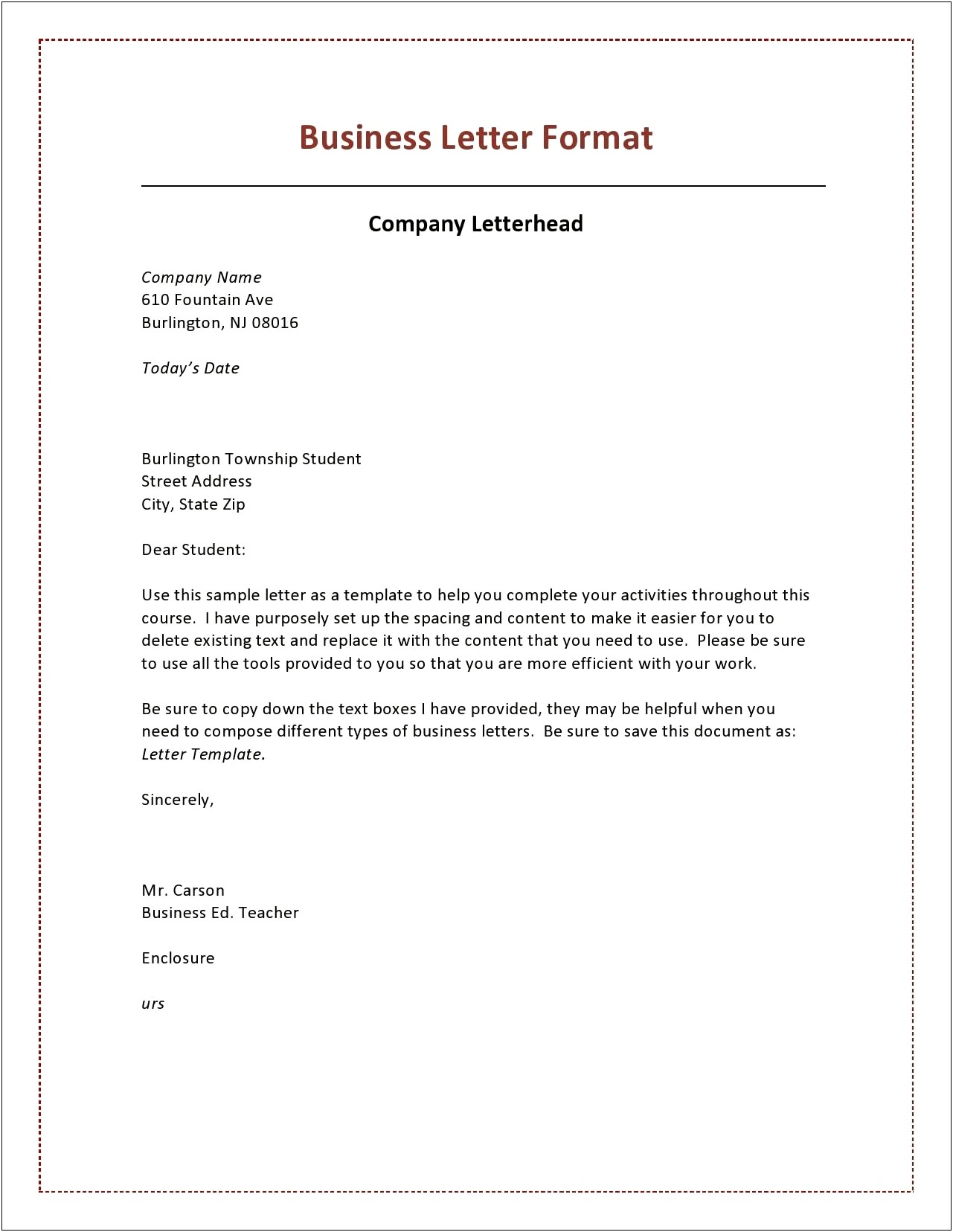 Business Letter Template Word With Logo