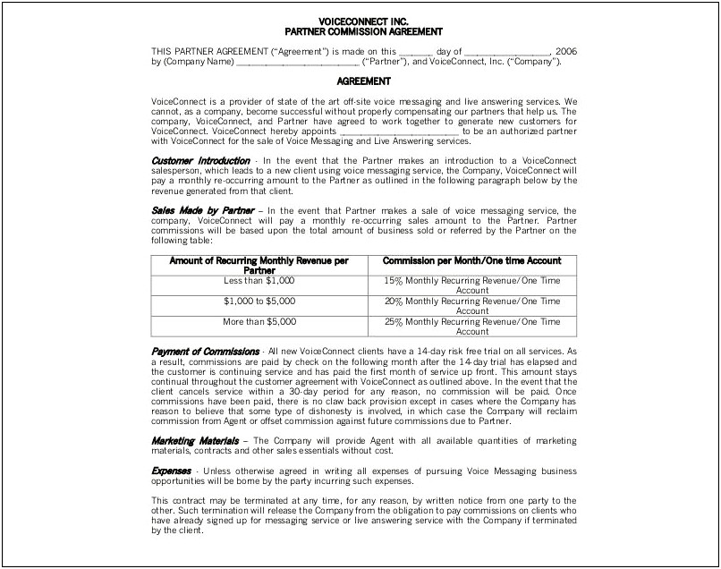 Business Loan Commission Agreement Template Word