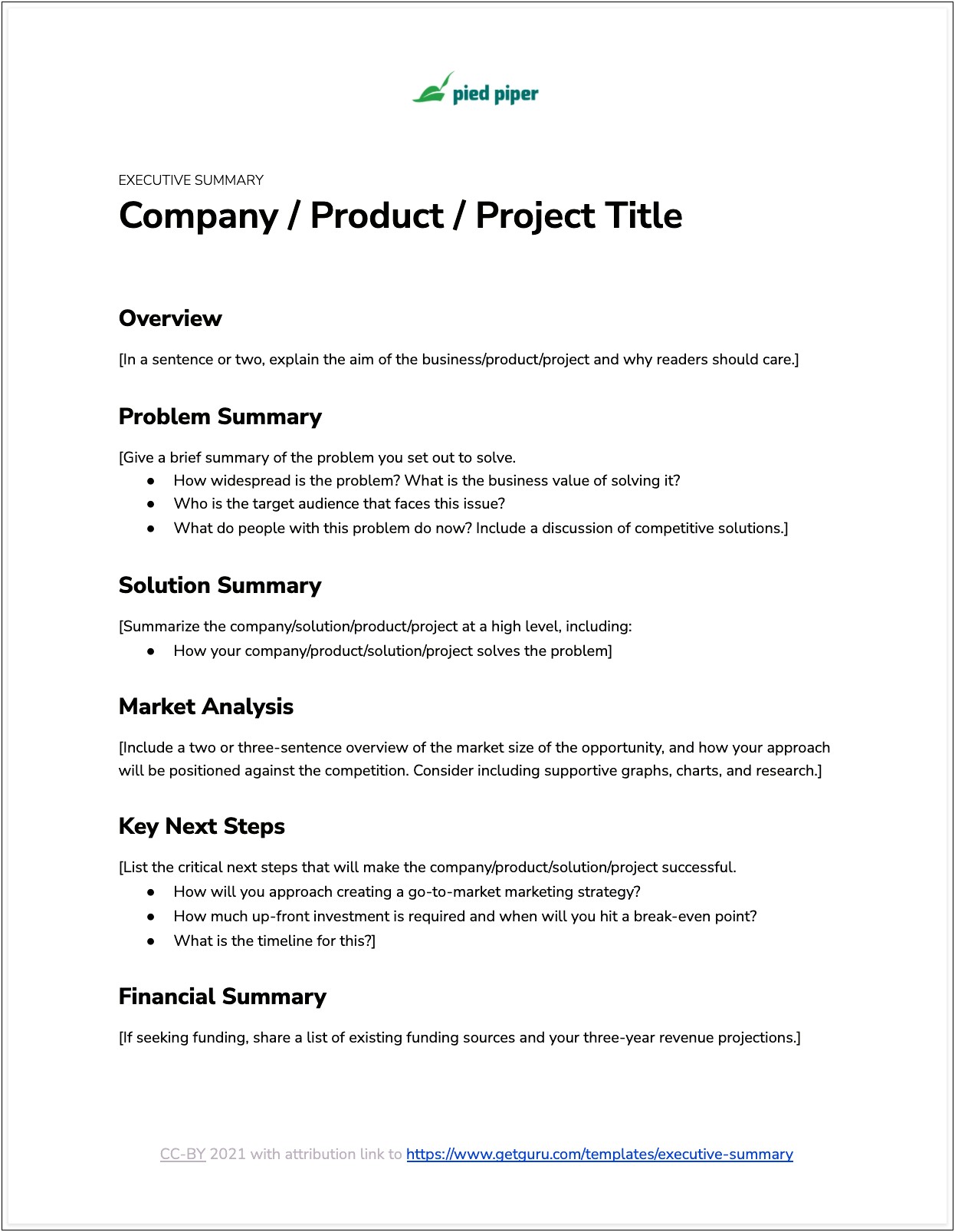 Business Plan Executive Summary Template Word
