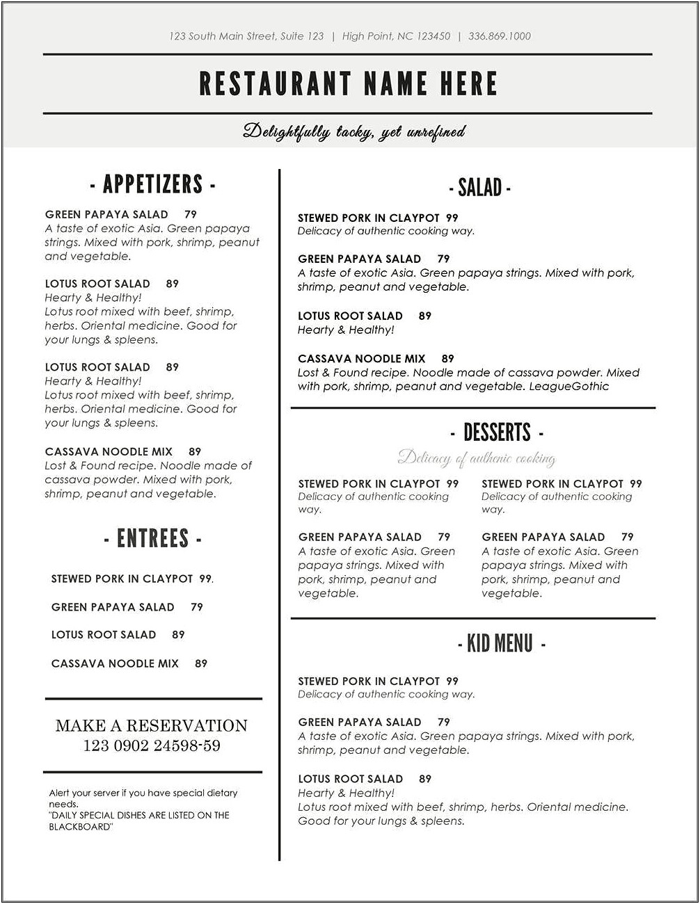 Cafe Menu Templates For Microsoft Word