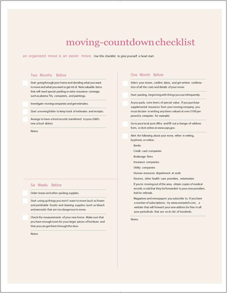 Calendar Countdown Checklist Word Template Examples
