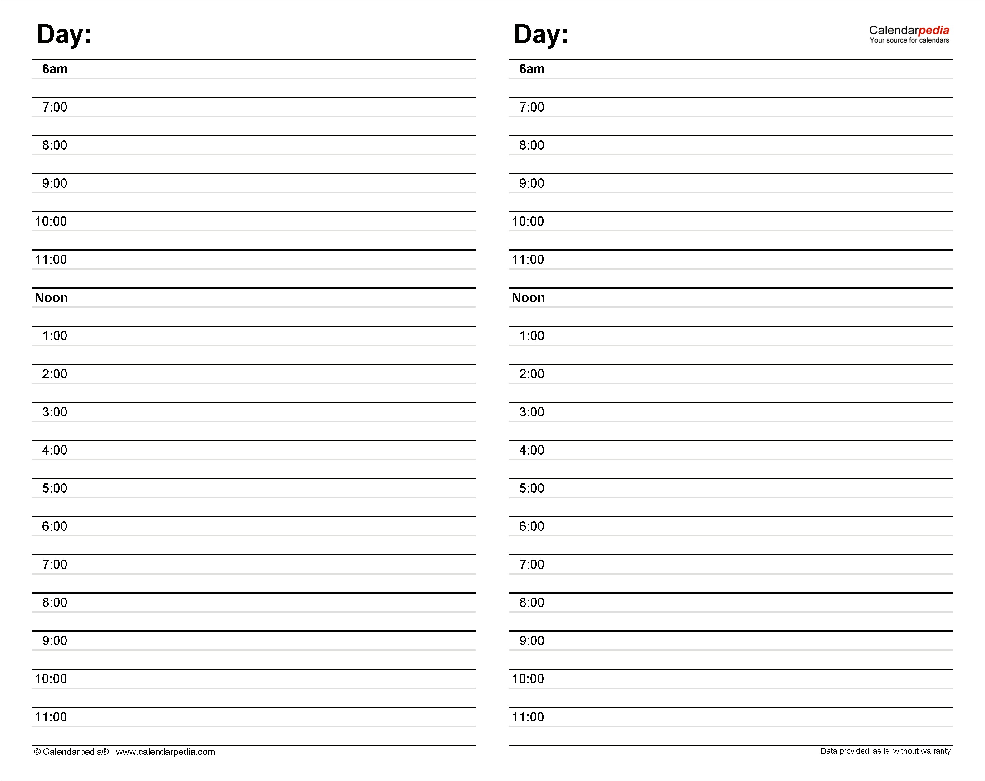 Calendar That Divides Morning And Evening Word Template