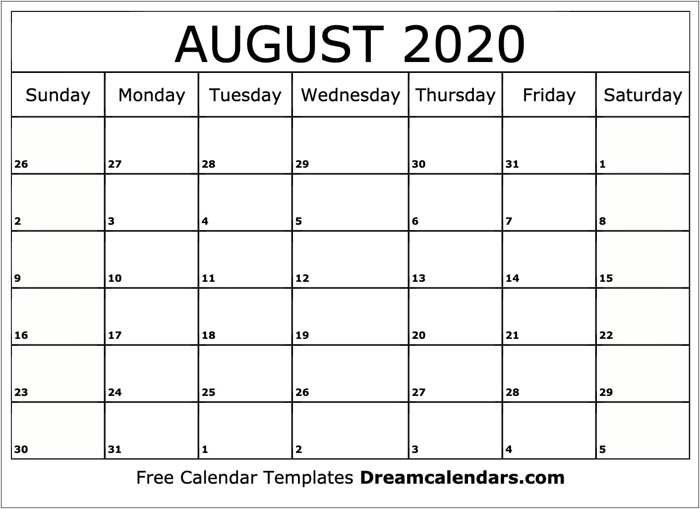 Calendar Word Template August 2019 June 2020