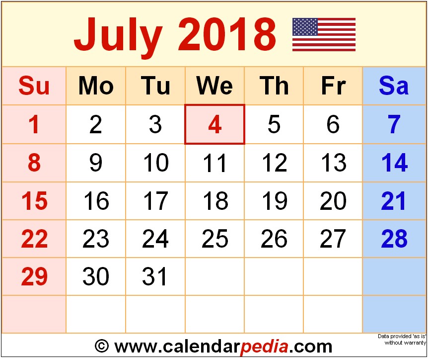 Calendarpedia Weekly Calendar 2018 Word Templates