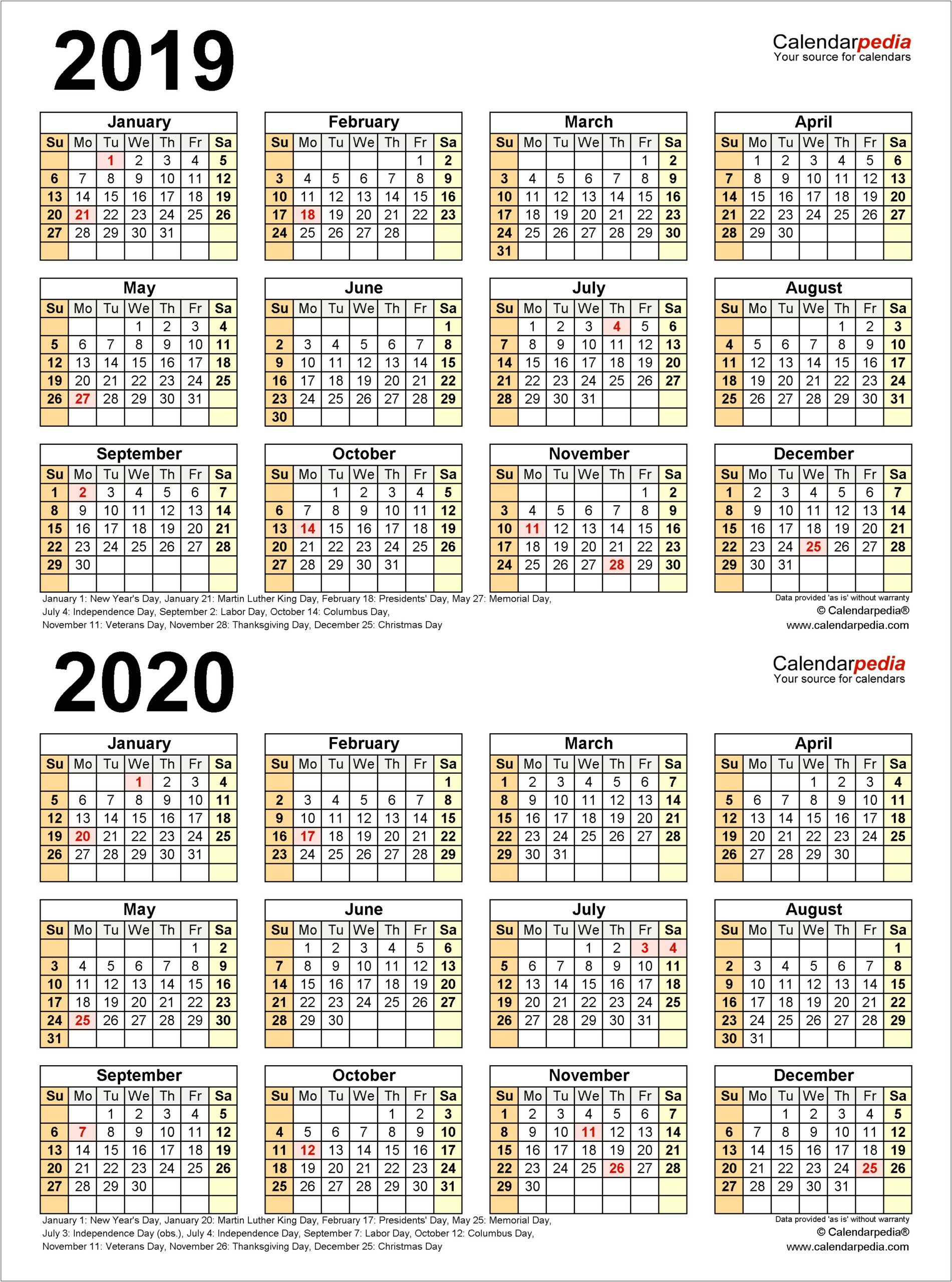 Calendarpedia Weekly Calendar 2019 Word Templates