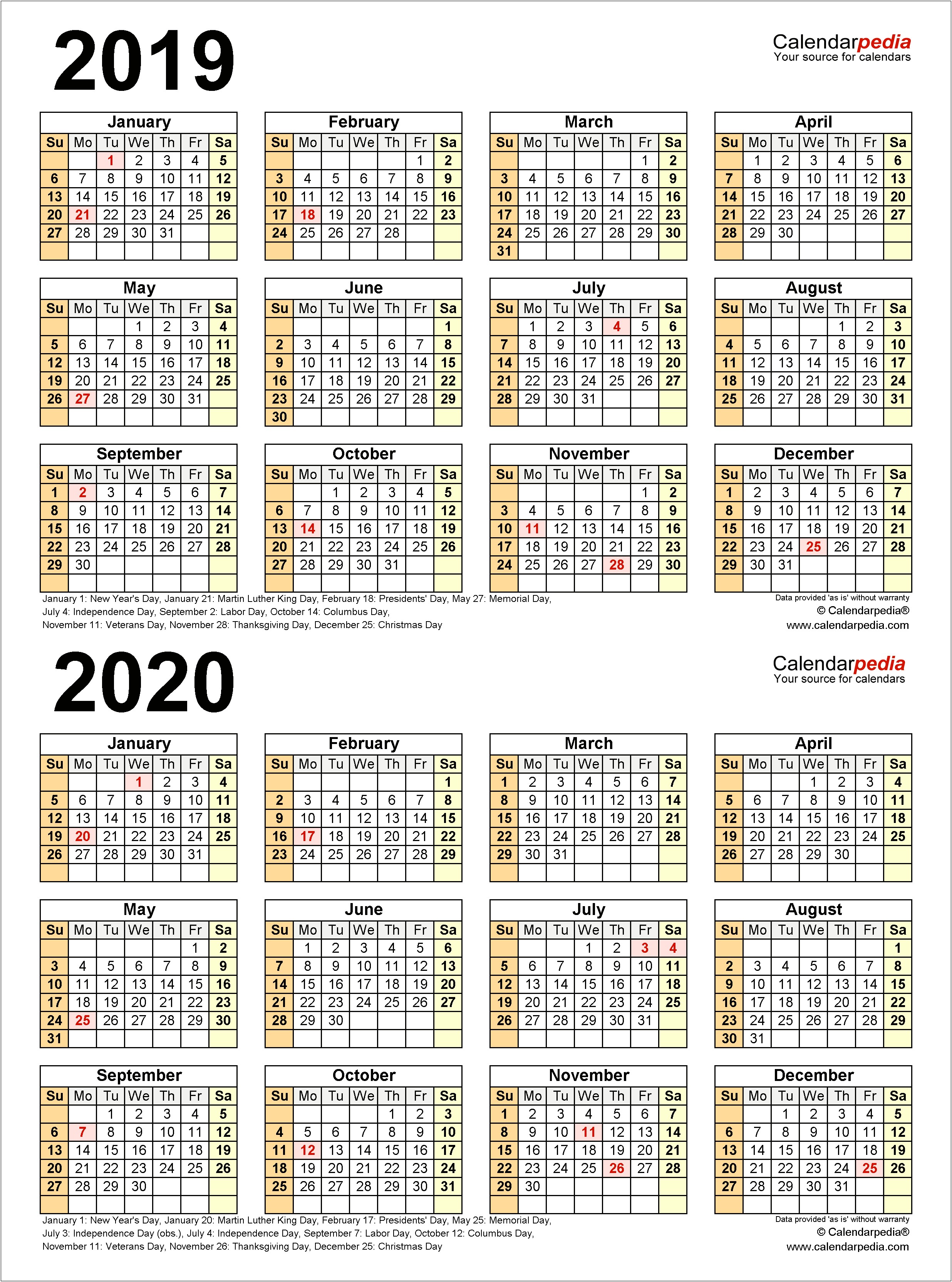 Calendarpedia Weekly Calendar 2019 Word Templates