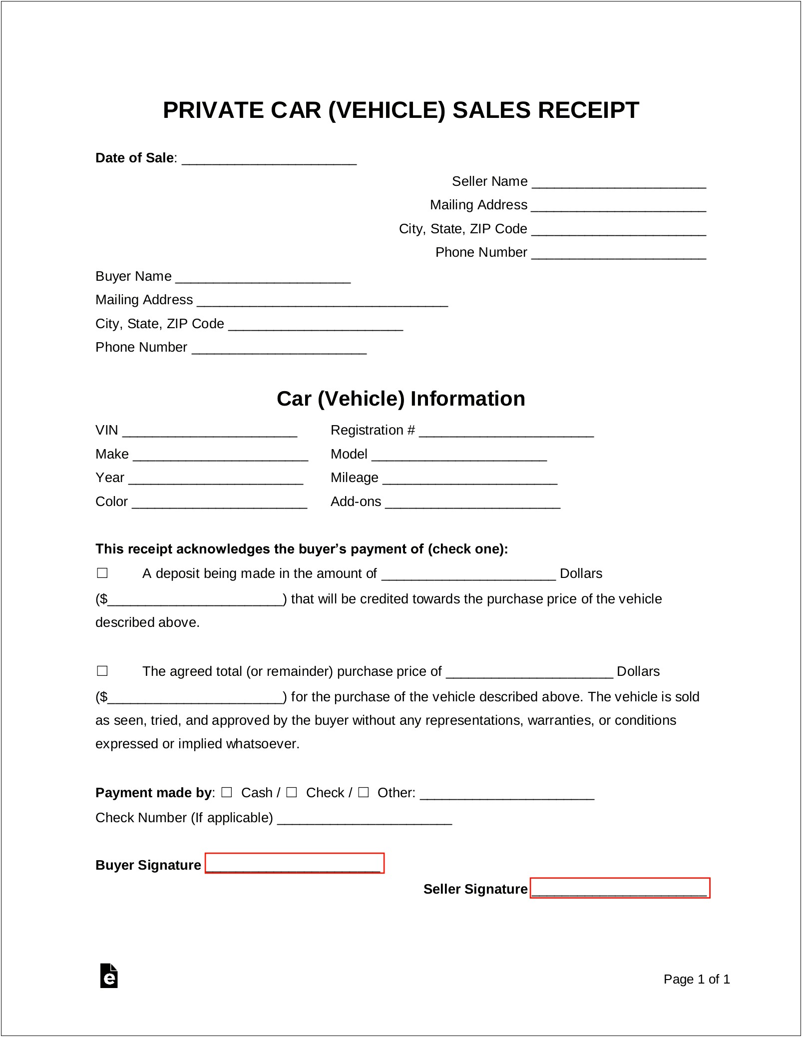 Car Buy Sell Agreement Word Doc Template