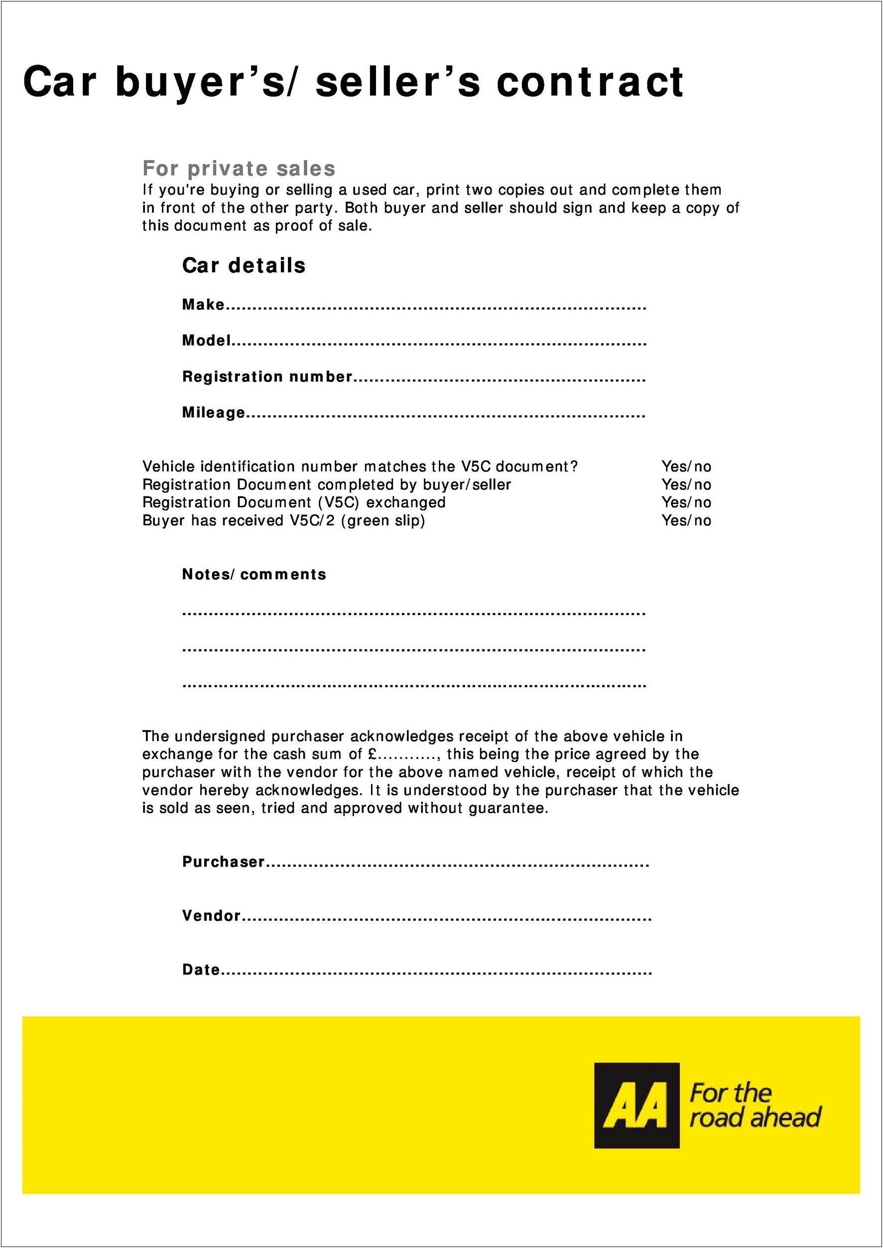 Car Sales Agreement Word Template South Africa