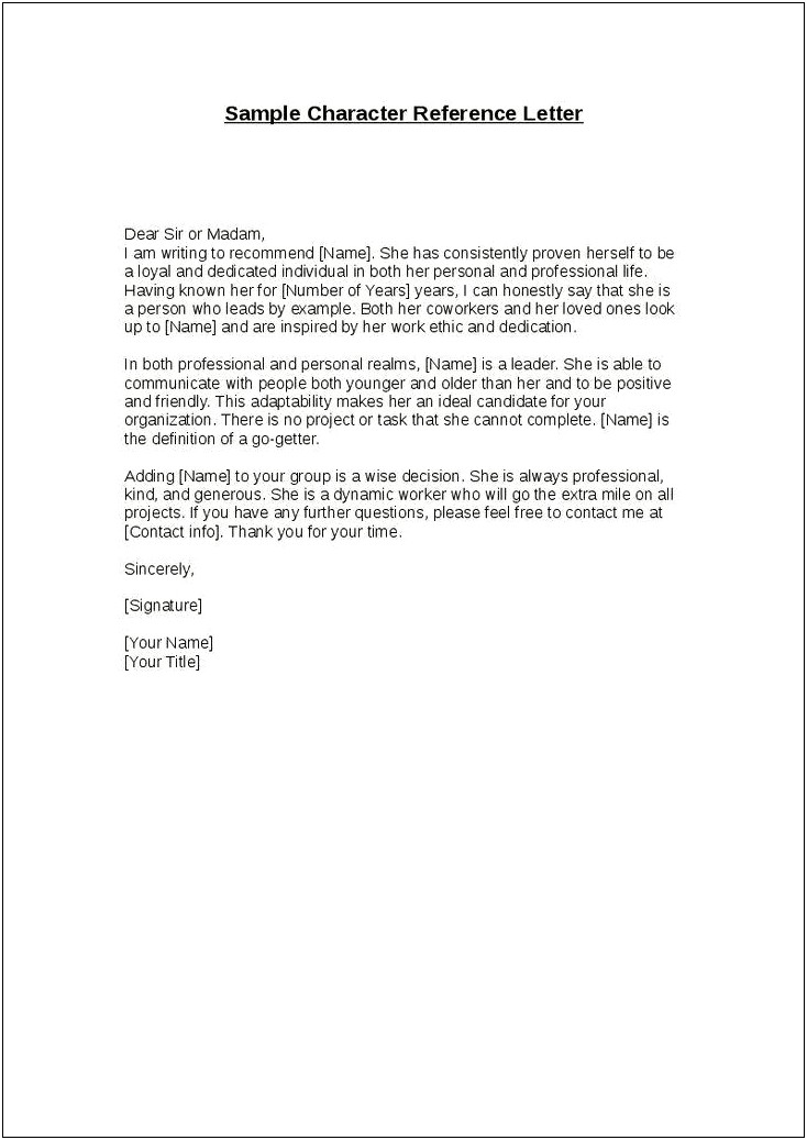 Ccw Personal Reference Letter Template Word