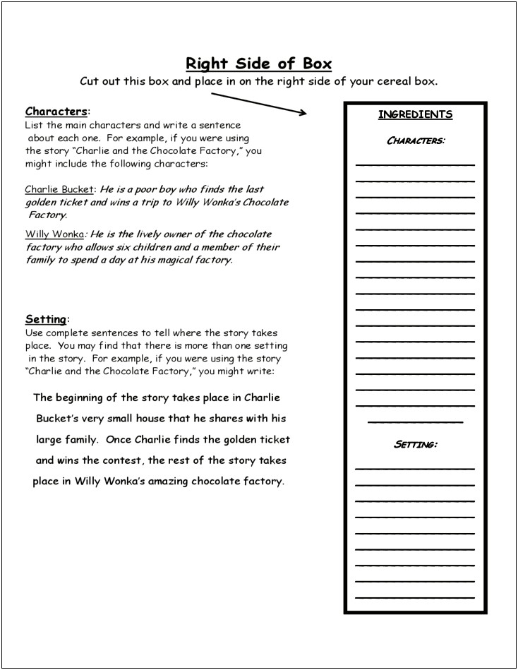 Cereal Box Book Report Template Word