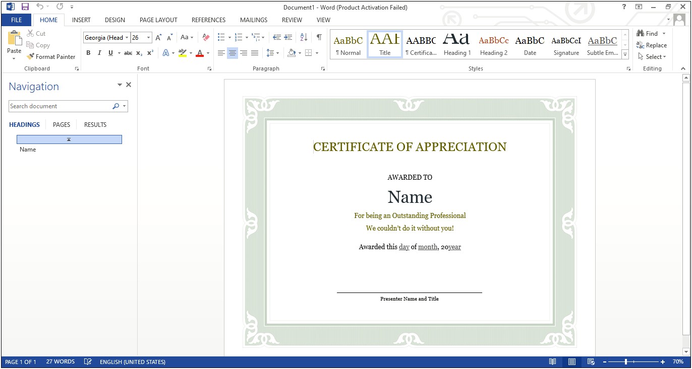 Certificate Of Appreciation Template For Microsoft Word