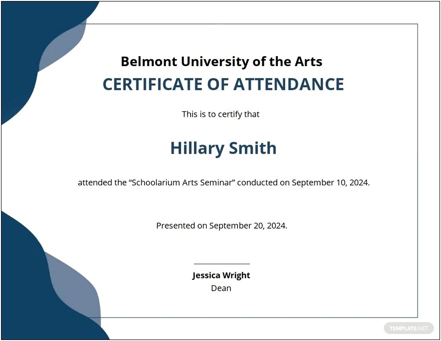 Certificate Of Attendance For Word Template