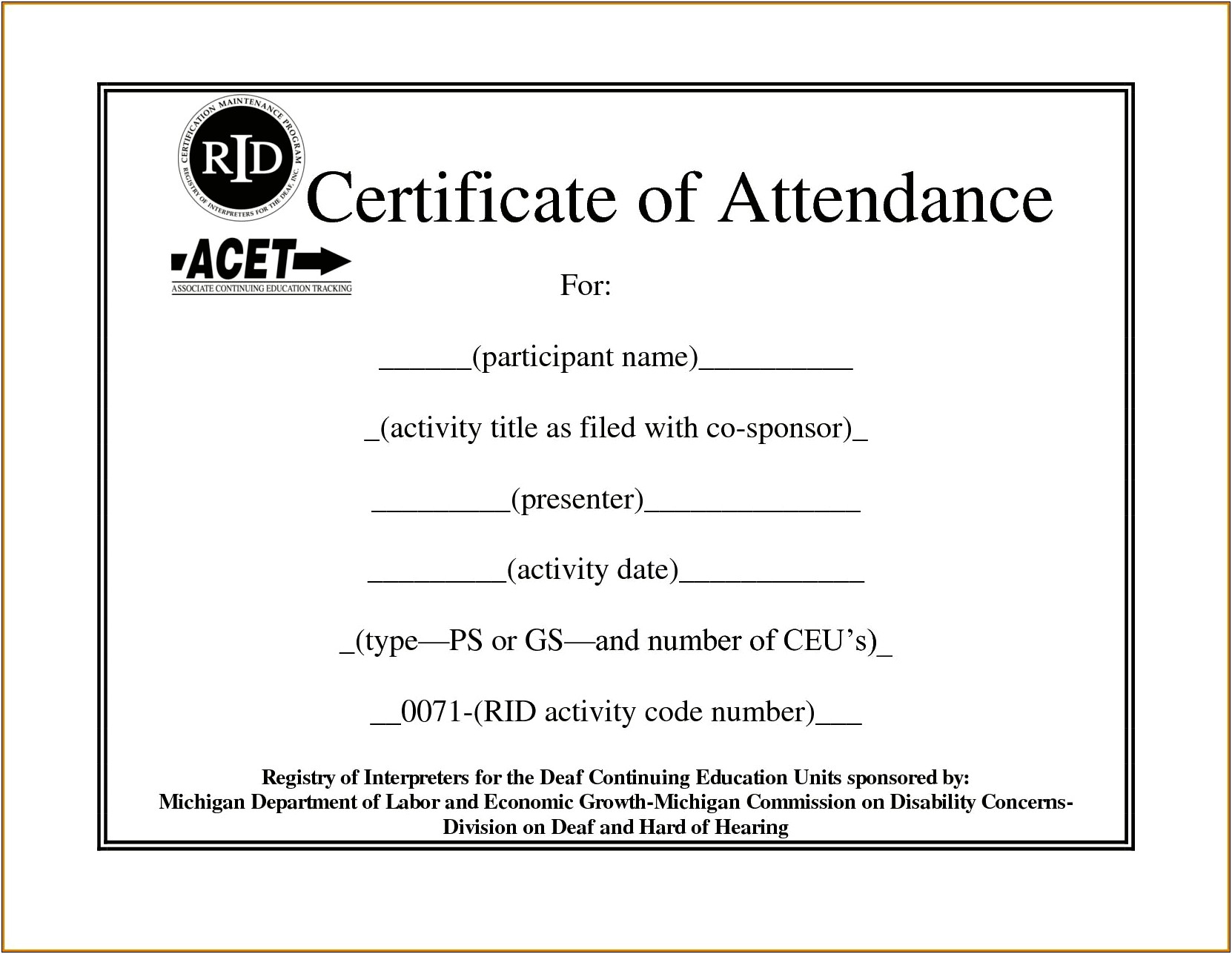 Certificate Of Attendance Template Microsoft Word