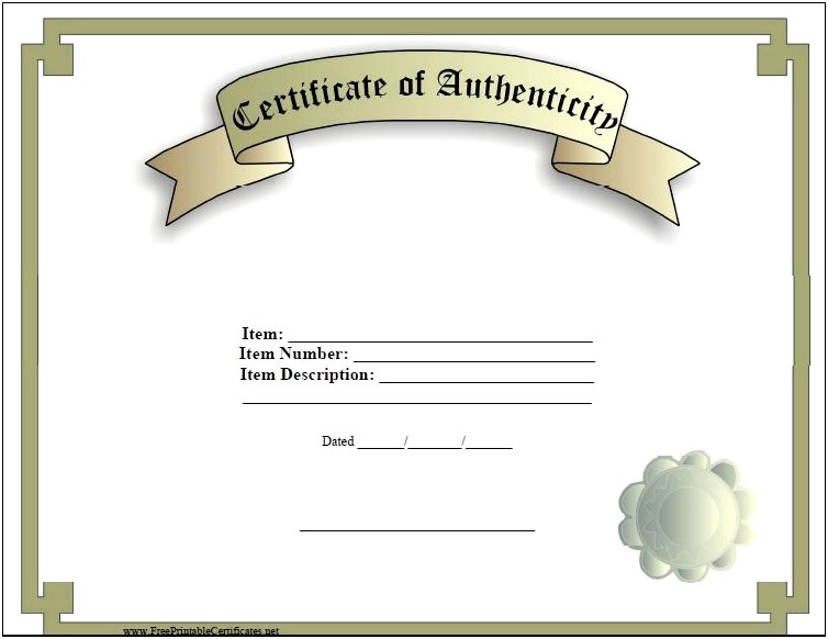 Certificate Of Authenticity Art Template Microsoft Word