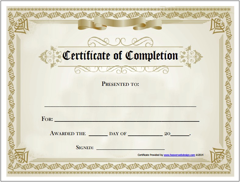 Certificate Of Completion Template In Word