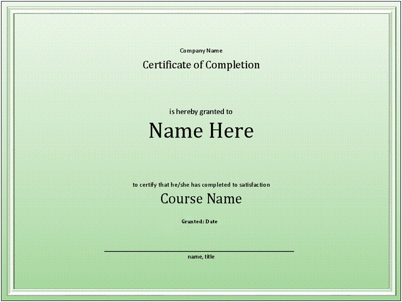 Certificate Of Completion Template Microsoft Word