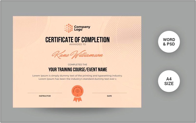 Certificate Of Completion Template Ms Word