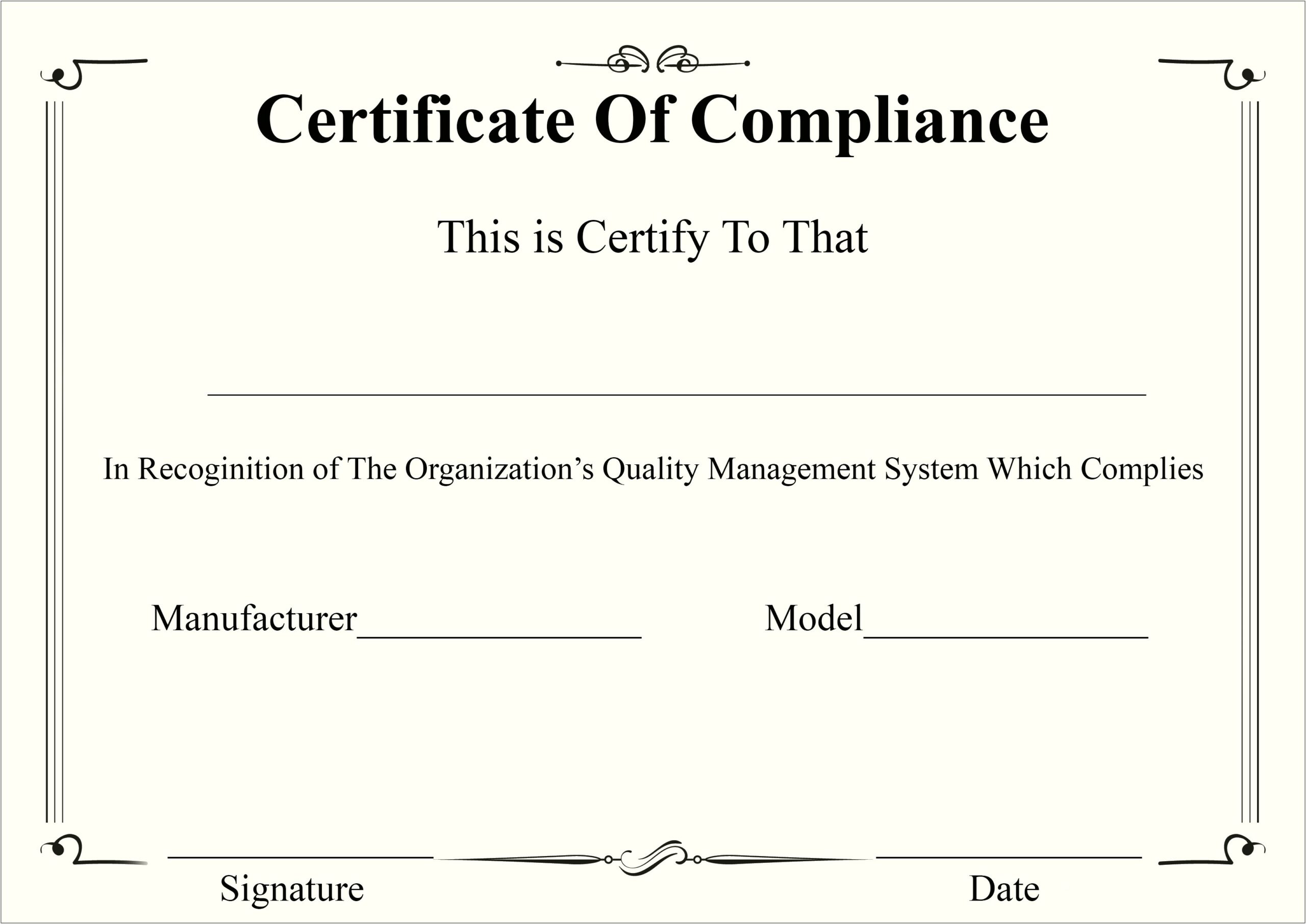 Certificate Of Compliance Template Microsoft Word