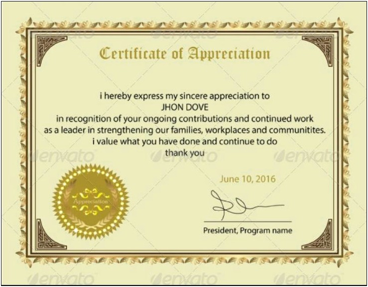 Certificate Of Excellence Template For Word