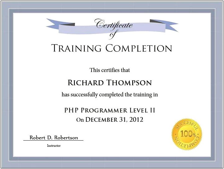 Certificate Of Training Template Microsoft Word