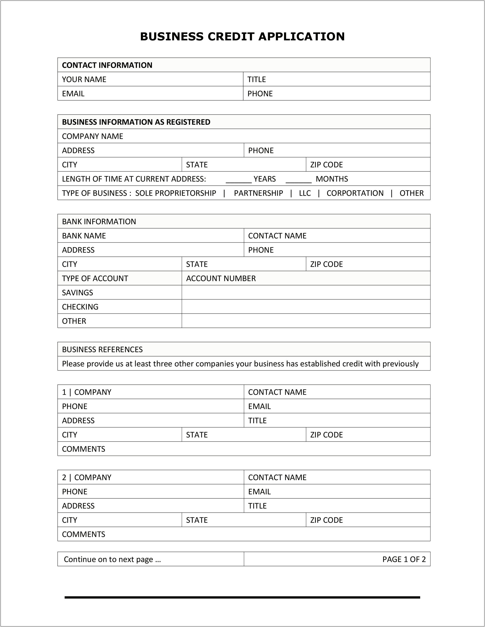 Charge Account Application Form Word Template For Restaurant