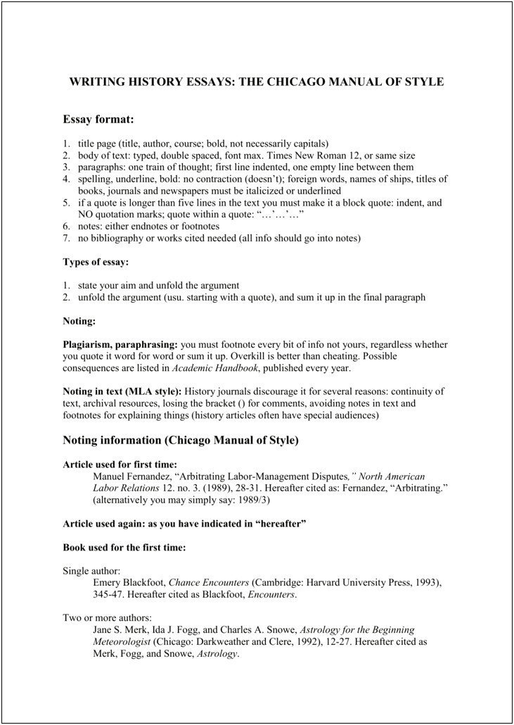 Chicago Manual Of Style Paper Template & Word