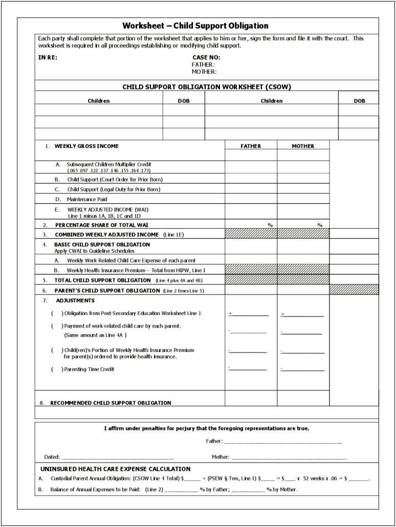 Child Support Court Document Template Word