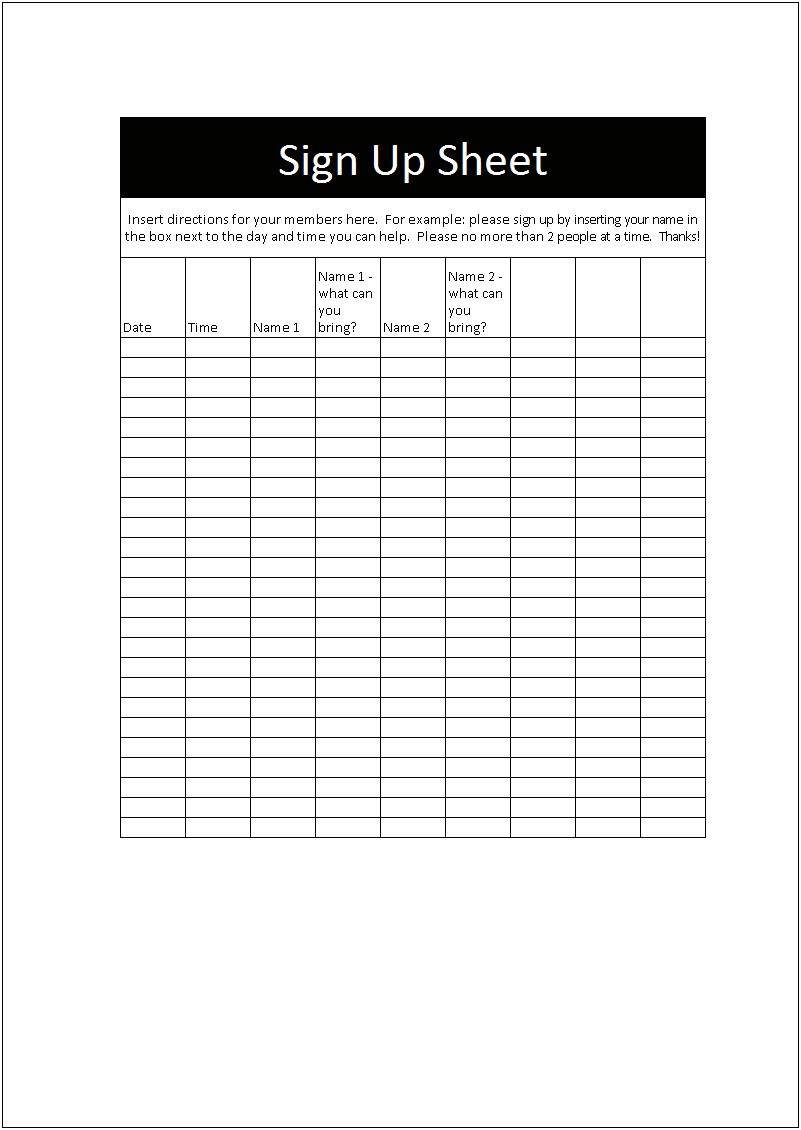 Christmas Party Sign Up Sheet Template Word