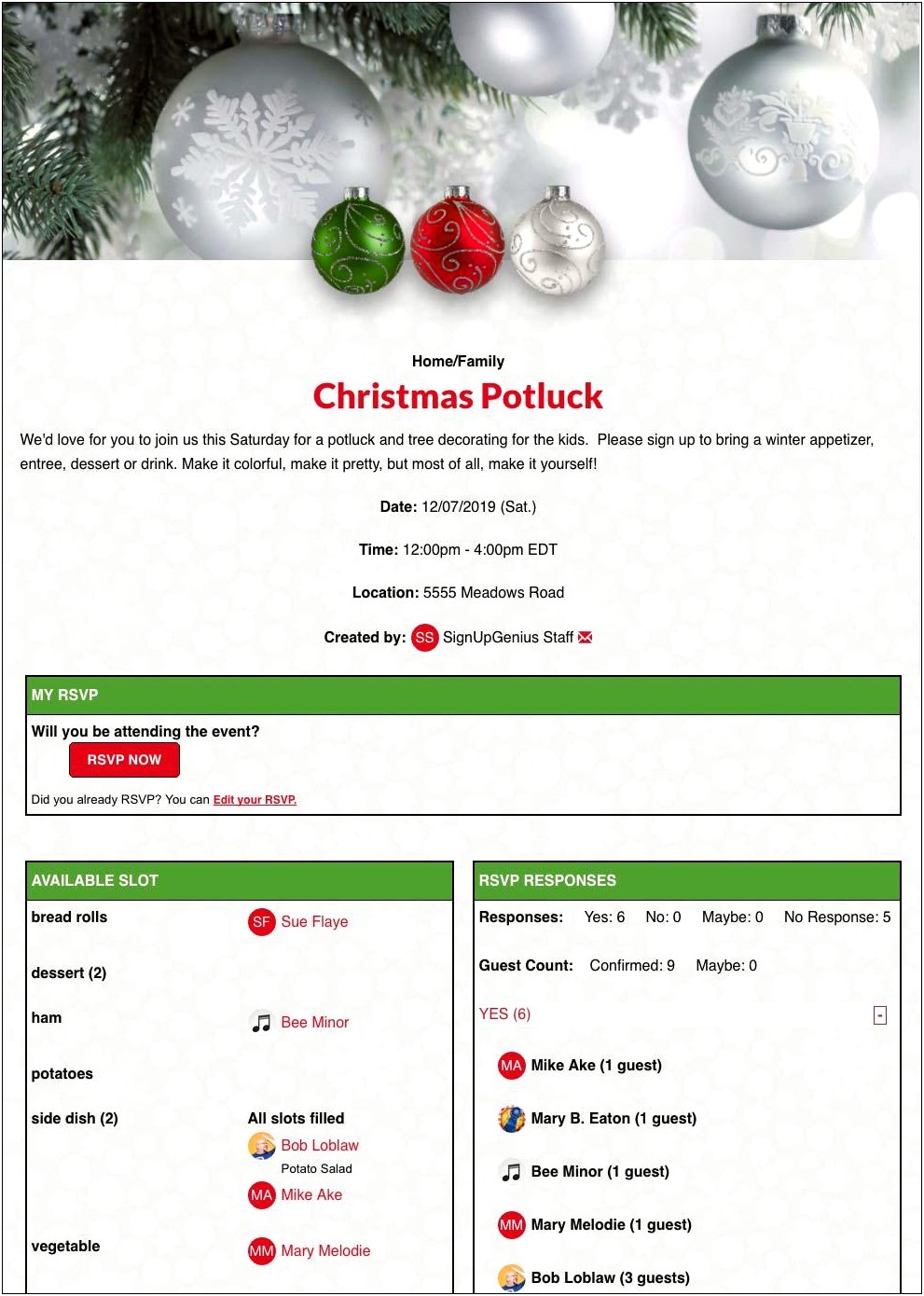 Christmas Potluck Signup Sheet Template Word