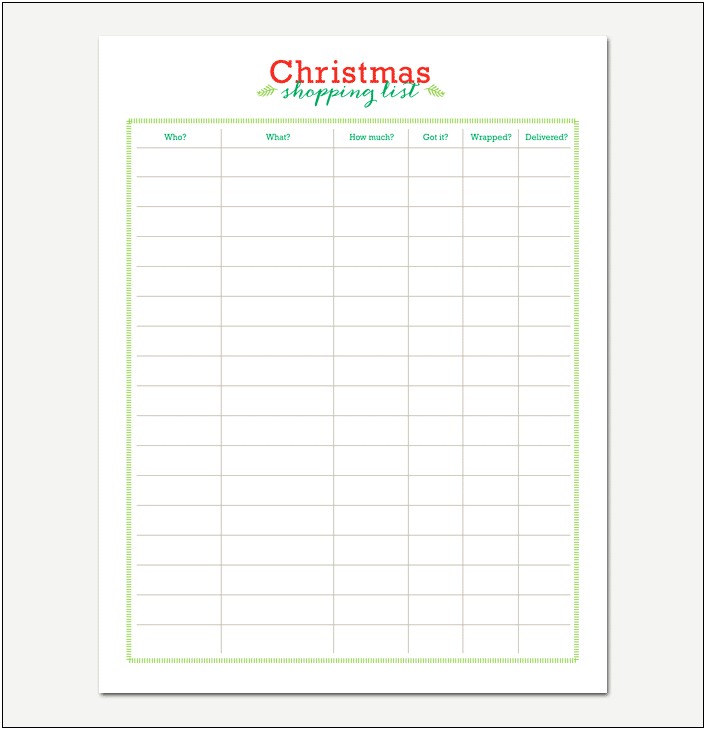 Christmas Shopping List Template Microsoft Word