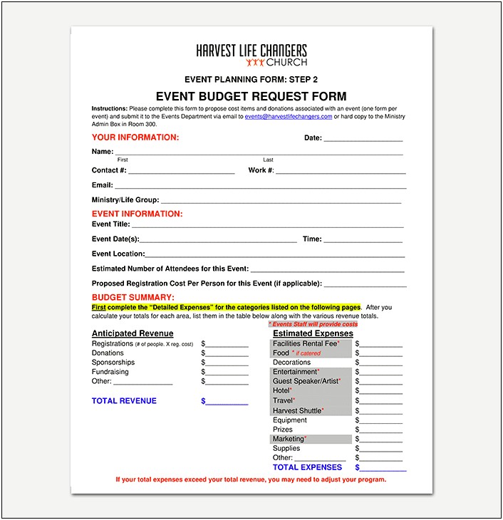 Church Work Order Form Word Template