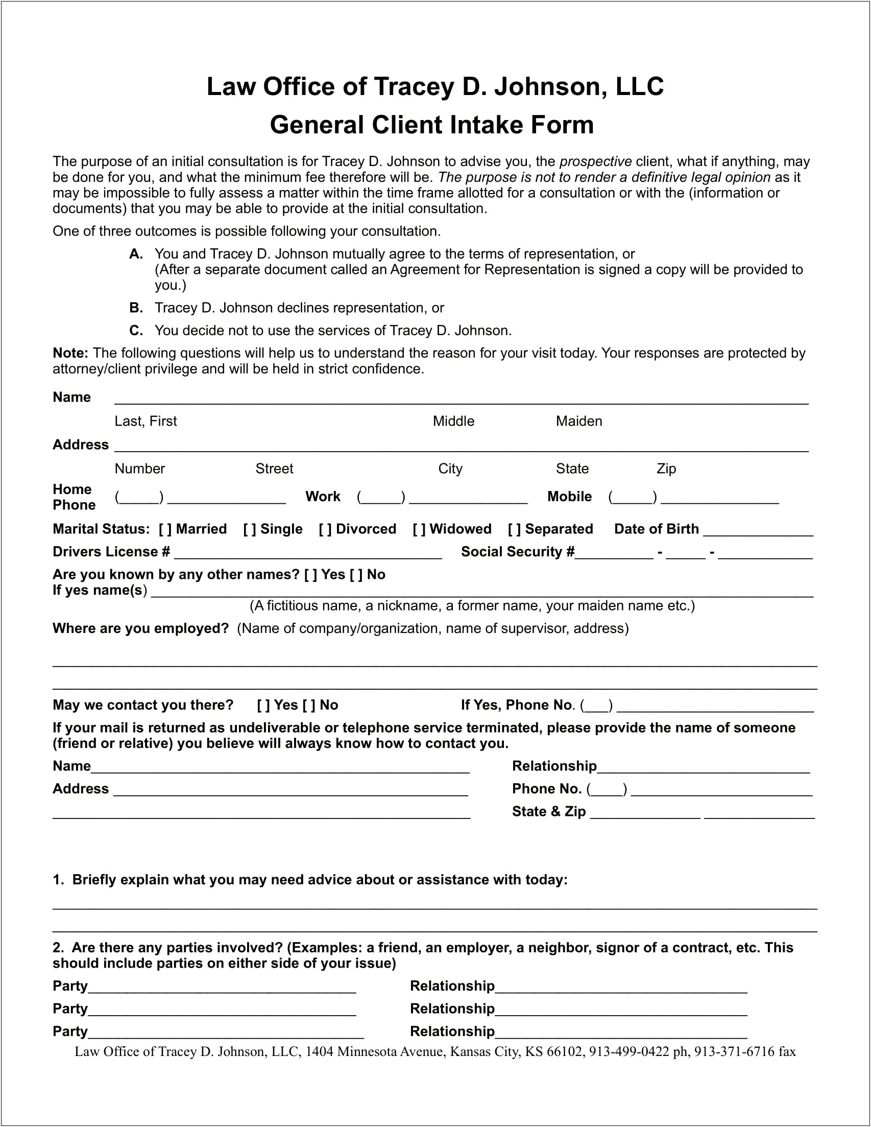 Civil Client Intake Form Template Word