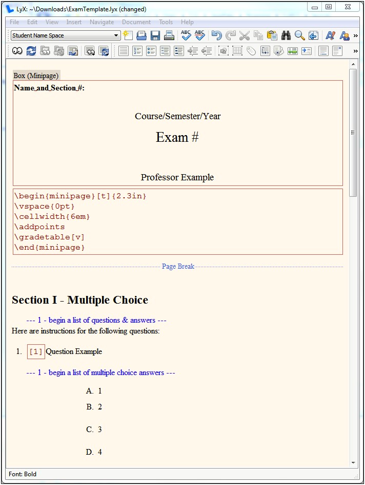 College Exam Template For Word 2016