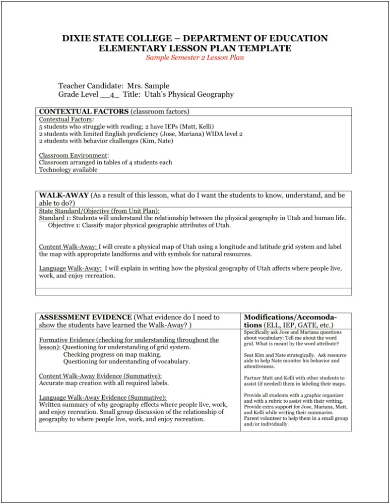 College Lesson Plan Template Word Document