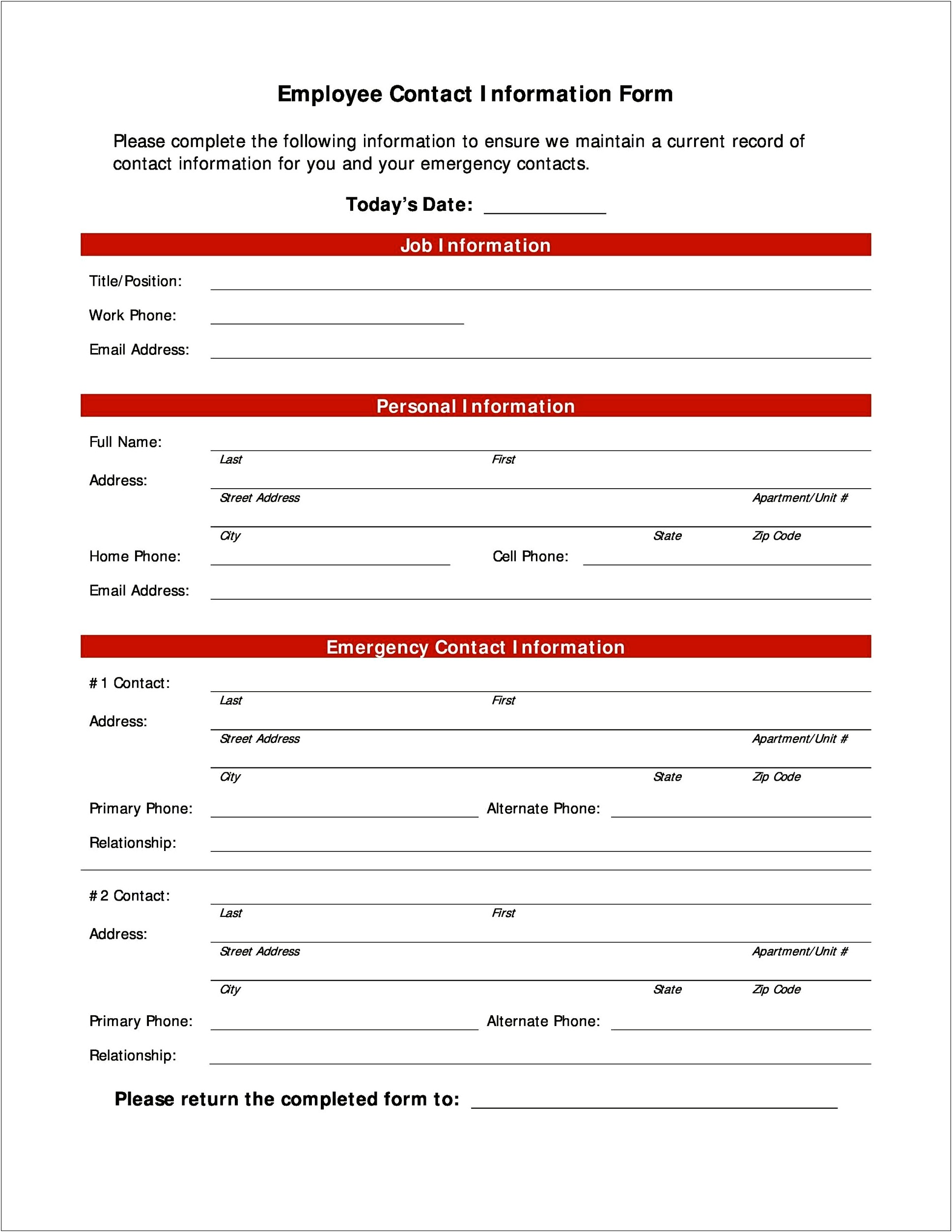 Commercial Tenant Emergency Contact Form Word Template