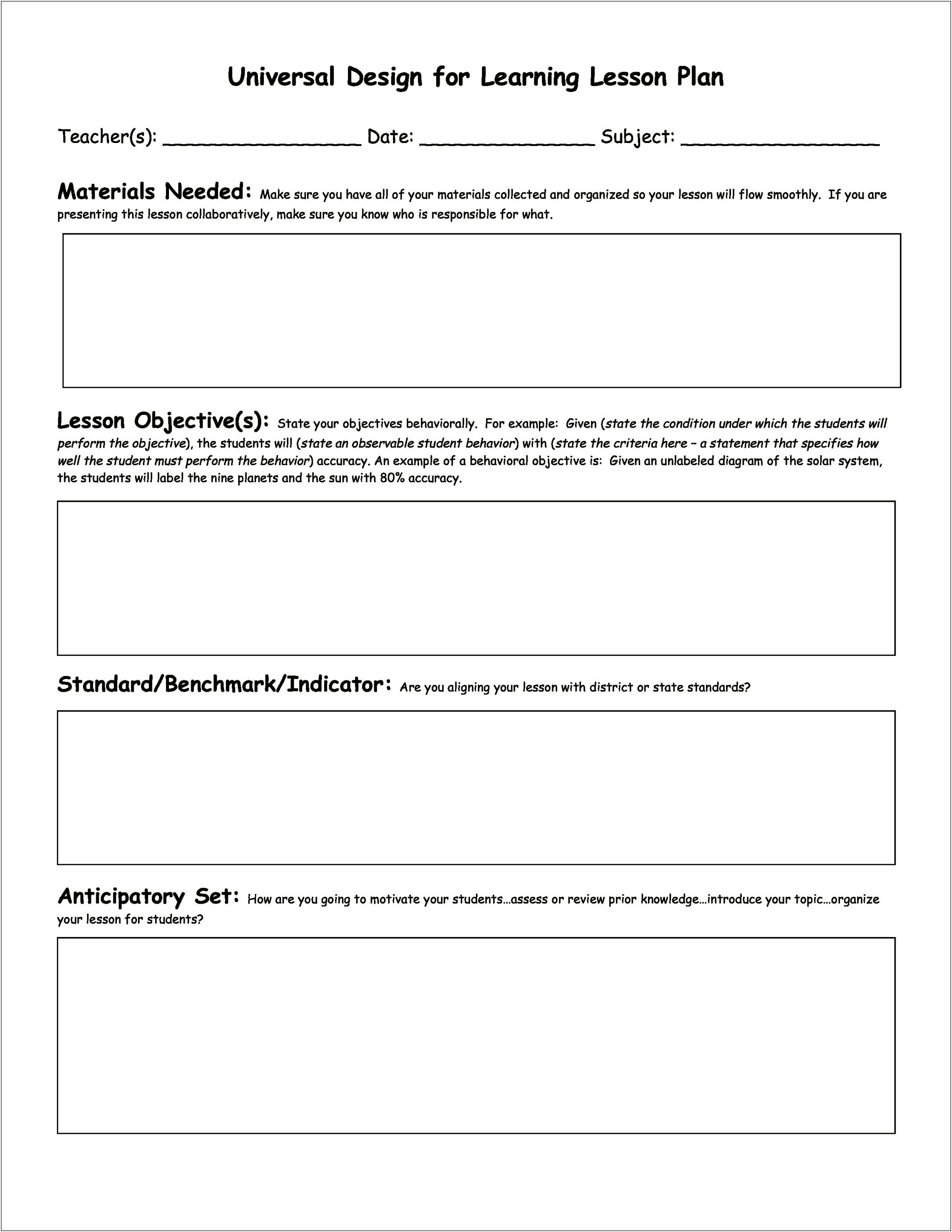 Common Core Lesson Plan Template Word